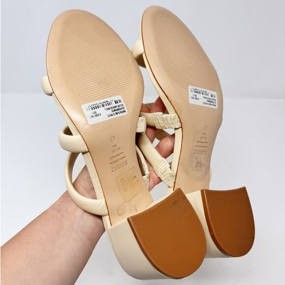 NEW Schutz Olly Mid Block Nappa Leather Strappy Sandal Cream White 10.5 - Picture 6 of 7